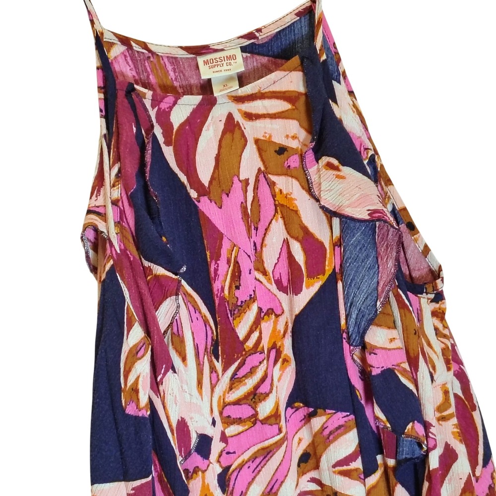 Mossimo Womens XL Tropical Floral High Low Ruffle Tank Top‎ Boho Festival